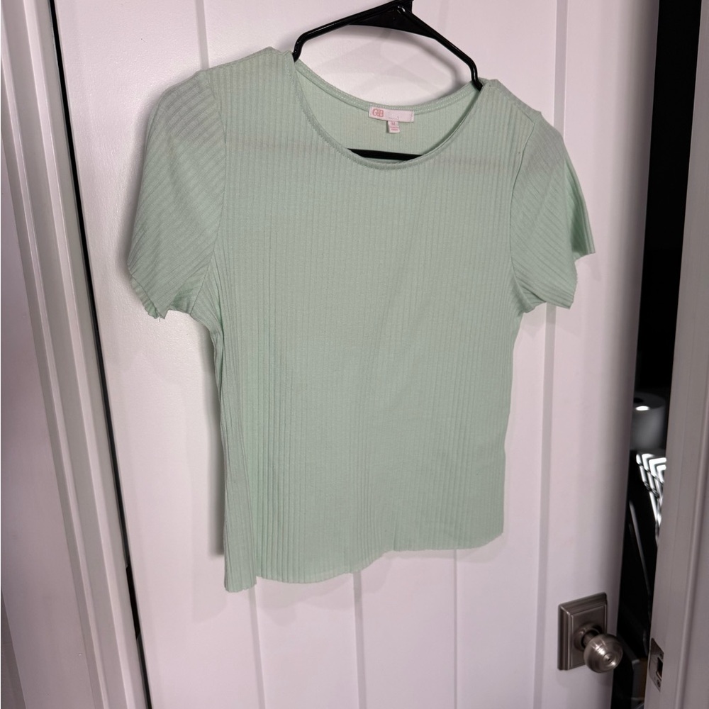 Gianni Bini Light Green Ribbed Short Sleeve Top